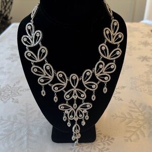 Chandelier Sterling Silver Bib Necklace- CZ ELEGANT